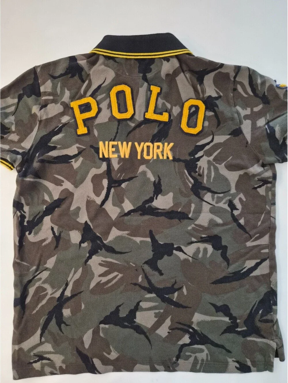 Polo Ralph Lauren Camo Polo Shirt Men L Custom Slim Fit Varsity New York P Patch